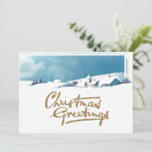 Winter Scène Snowy Village Kerstgroeten Feestdagenkaart (Staand voorkant)