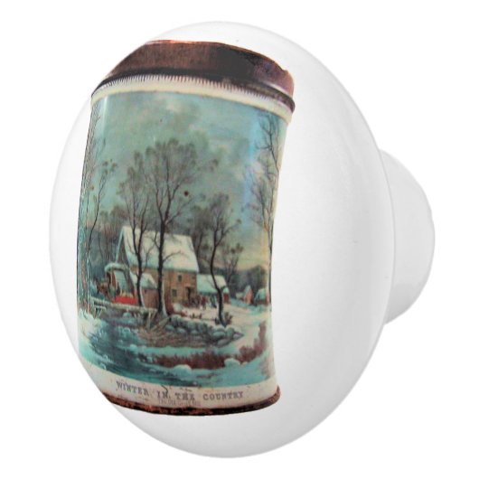 Winter Scene Sugar Tin Keramische Knop (Rechts)