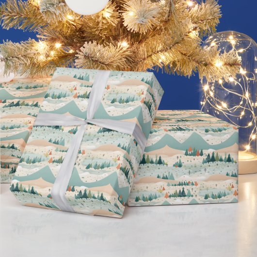  Winter Scene Trees Mountains Snow  Cadeaupapier (Feestdagen)