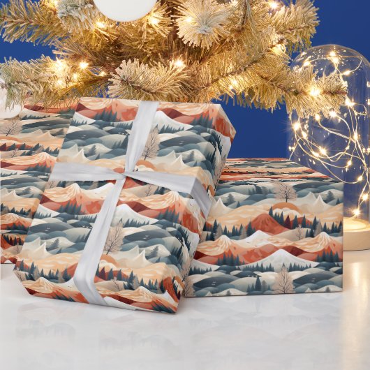  Winter Scene Trees Mountains Snow  Cadeaupapier (Feestdagen)