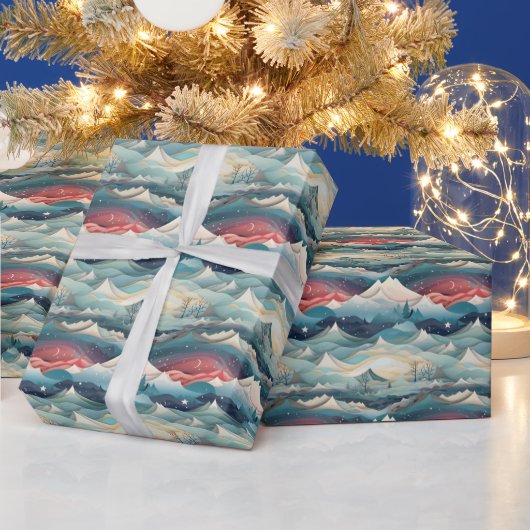  Winter Scene Trees Mountains Snow  Cadeaupapier (Feestdagen)