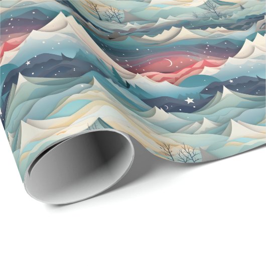  Winter Scene Trees Mountains Snow  Cadeaupapier (Rol Hoek)