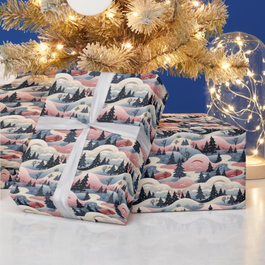  Winter Scene Trees Mountains Snow  Cadeaupapier (Feestdagen)