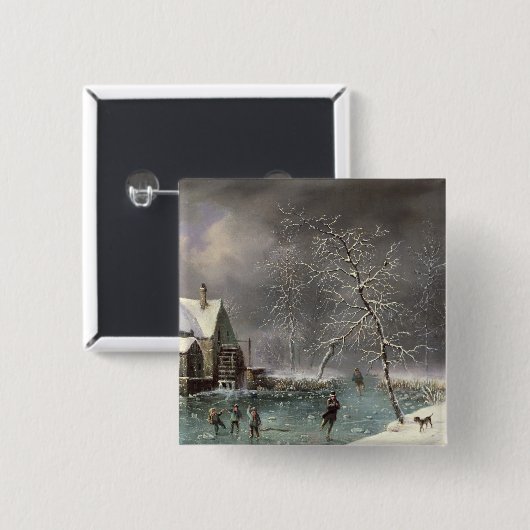 Winter Scene Vierkante Button 5,1 Cm (Voorkant /achterkant)