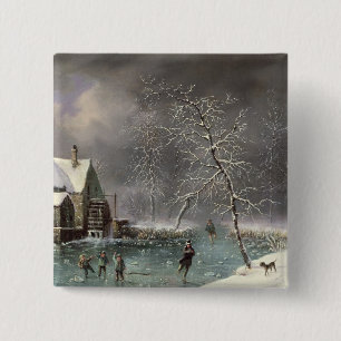Winter Scene Vierkante Button 5,1 Cm