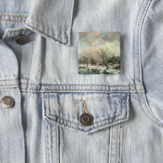 Winter Scene Vierkante Button 5,1 Cm (In situ)