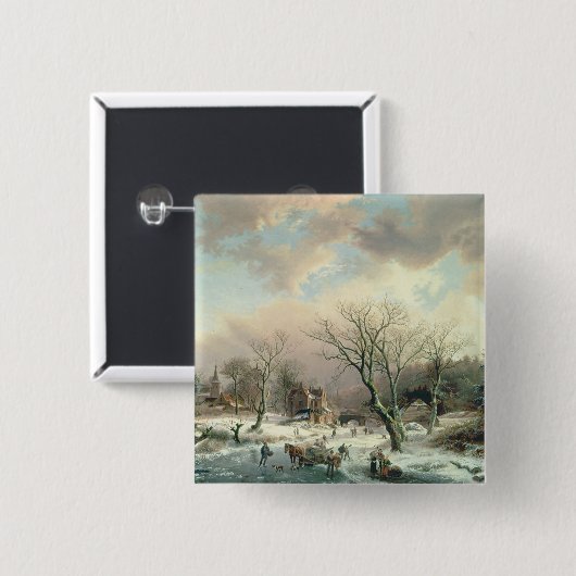 Winter Scene Vierkante Button 5,1 Cm (Voorkant /achterkant)