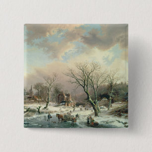 Winter Scene Vierkante Button 5,1 Cm