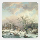 Winter Scene Vierkante Sticker (Voorkant)