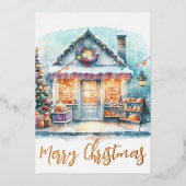 Winter Scene Vrolijk Kerstgoud Folie Feestdagenkaart (Voorkant)