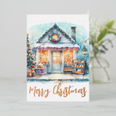 Winter Scene Vrolijk Kerstgoud Folie Feestdagenkaart (Staand Voorkant)