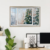 Winter Scene White Bay Window Illusion Poster (Thuiskantoor)
