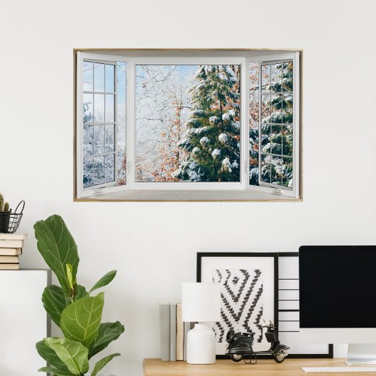 Winter Scene White Bay Window Illusion Poster (Thuiskantoor)