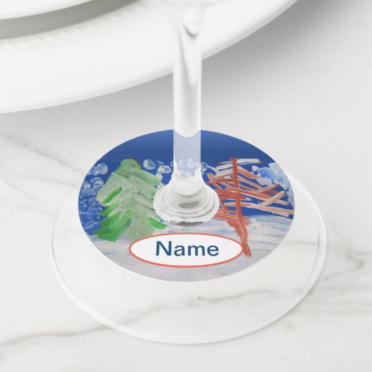 Winter Scene Wijnglaslabel (Dichtbij)