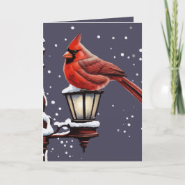 Winter Scene With Cardinal Bird Holiday Christmas Feestdagen Kaart