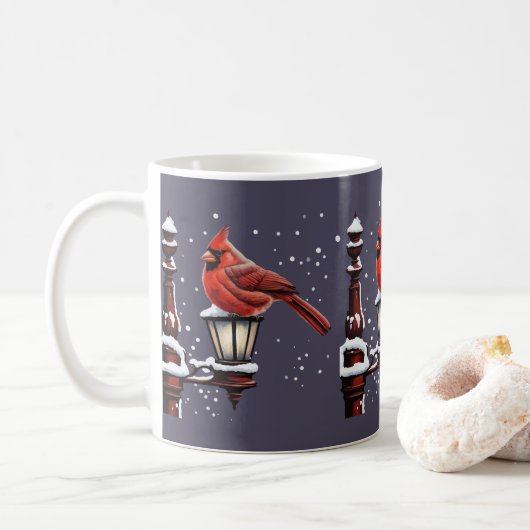 Winter Scene With Cardinal Bird Holiday Christmas Koffiemok (Met donut)