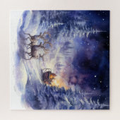 Winter Scenery Kerstmis Rendier en Sleigh Legpuzzel (Horizontaal)