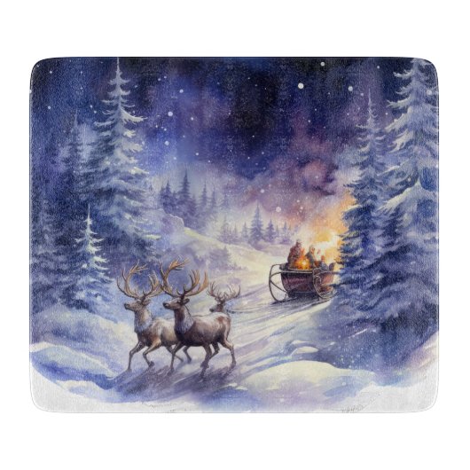 Winter Scenery Kerstmis Rendier en Sleigh Snijplank (Voorkant)