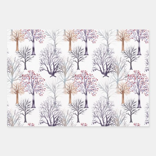 Winter Scenes Birds Trees Branches Snow Kerstmis Inpakpapier Vel (Voorkant 2)