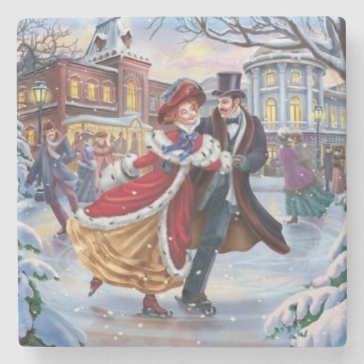 Winter Schaats Fine Art Stenen Onderzetter (Voorkant)