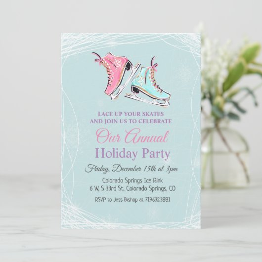 Winter Schaatsen Vakantie Uitnodiging (Staand voorkant)