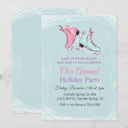 Winter Schaatsen Vakantie Uitnodiging (Voorkant / Achterkant)