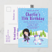 Winter Schaatsen Verjaardag Zwart Haar Meisje Post Briefkaart (Voorkant / Achterkant)