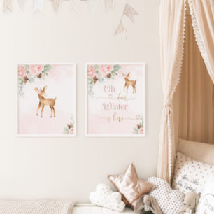 Winter schattig hert blush roze meisje kwekerij muurkunst sets