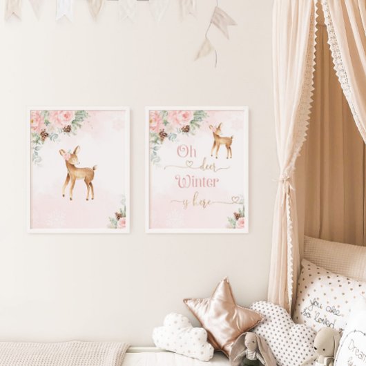 Winter schattig hert blush roze meisje kwekerij muurkunst sets