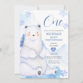 Winter Schattige Beer Sneeuwvlokbos Eerste Verjaar Kaart (Voorkant)