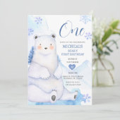 Winter Schattige Beer Sneeuwvlokbos Eerste Verjaar Kaart (Staand voorkant)