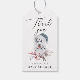 Winter schattige husky hond Dier Baby shower dank Cadeaulabel