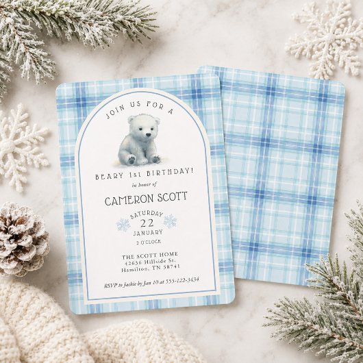 Winter Schattige Ijsbeer Beary 1e Verjaardagsfeest Kaart