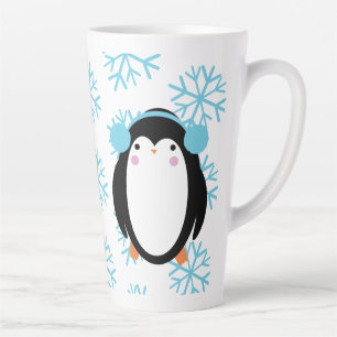 Winter Schattige Pinguïn en Sneeuwvlokken Latte Mok