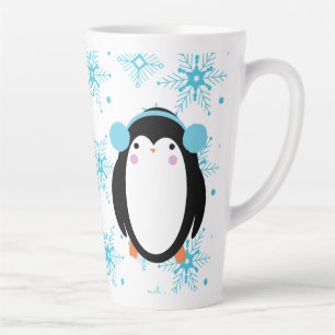 Winter Schattige Pinguïn en Sneeuwvlokken Latte Mok