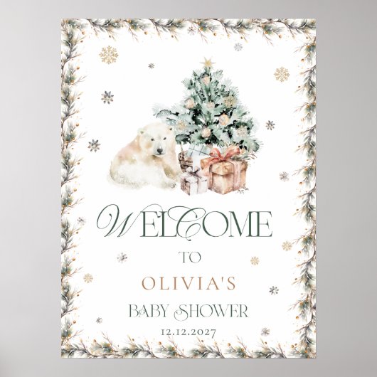 Winter Schattige Polar Beer Baby shower Welkom Poster (Voorkant)