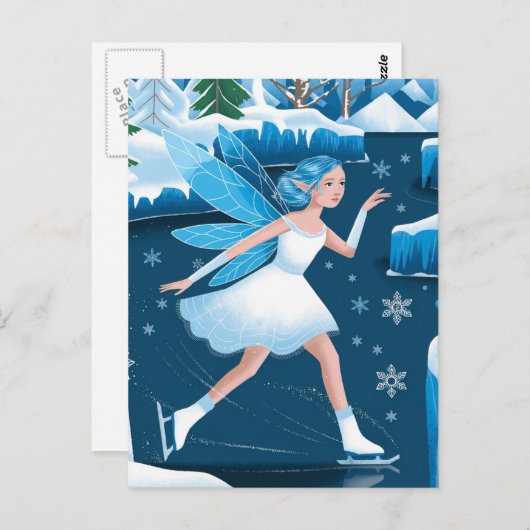 Winter Schattige schaatsen Fairy Blauw Wit Briefkaart (Voorkant / Achterkant)