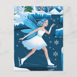 Winter Schattige schaatsen Fairy Blauw Wit Briefkaart