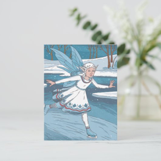 Winter Schattige Schaatsen Fairy in Bos Briefkaart (Staand voorkant)