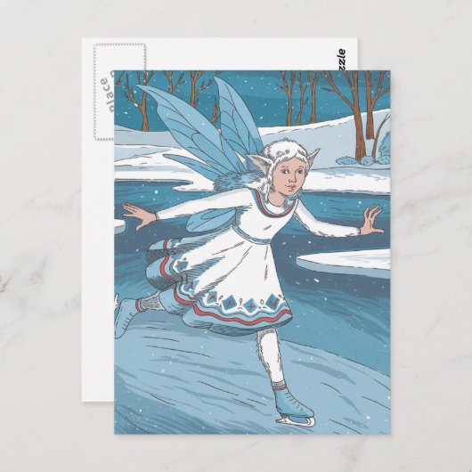 Winter Schattige Schaatsen Fairy in Bos Briefkaart (Voorkant / Achterkant)