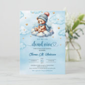 Winter schattige teddybeer wolk negen Boy Baby sho Kaart (Staand voorkant)