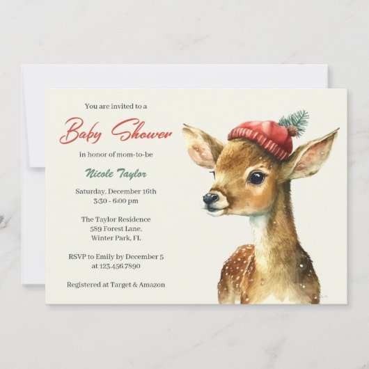 Winter Schattigee bos Dierlijke Herten Baby shower Kaart (Voorkant)