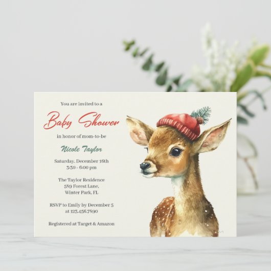 Winter Schattigee bos Dierlijke Herten Baby shower Kaart (Staand voorkant)