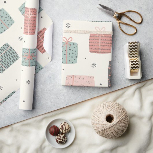 Winter Schattigee Cadeaus Pastel Patroon Kerst Cadeaupapier (Crafts)