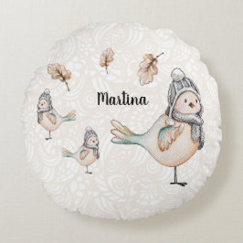 Winter Schattigee Sparrow Illustratie Gepersonalis Rond Kussen