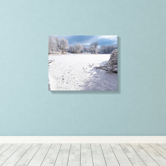 winter schilderachtig langs vijver en bossen van s canvas afdruk (Insitu (Houten vloer))