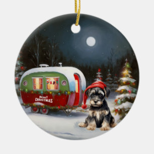Winter Schnauzer Caravaan Kerstavontuur Keramisch Ornament