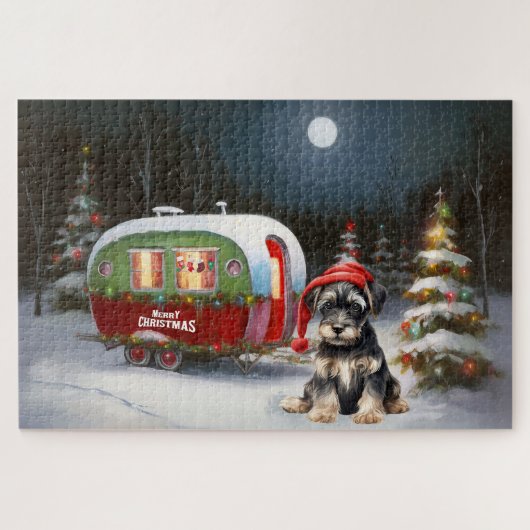 Winter Schnauzer Caravaan Kerstavontuur Legpuzzel (Horizontaal)