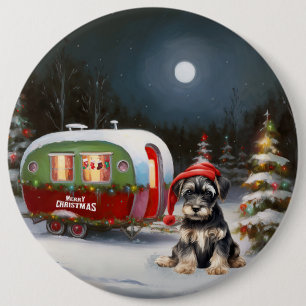 Winter Schnauzer Caravaan Kerstavontuur Ronde Button 6,0 Cm