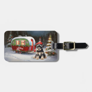 Winter Schnauzer Caravan Kerstavontuur Bagagelabel
